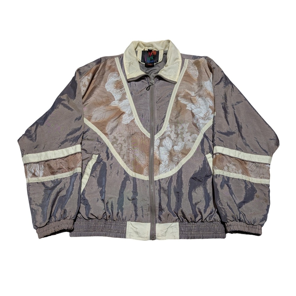 New York Classics Windbreaker Womens S Taupe Vintage 90s‎ Full Zip Floral Retro